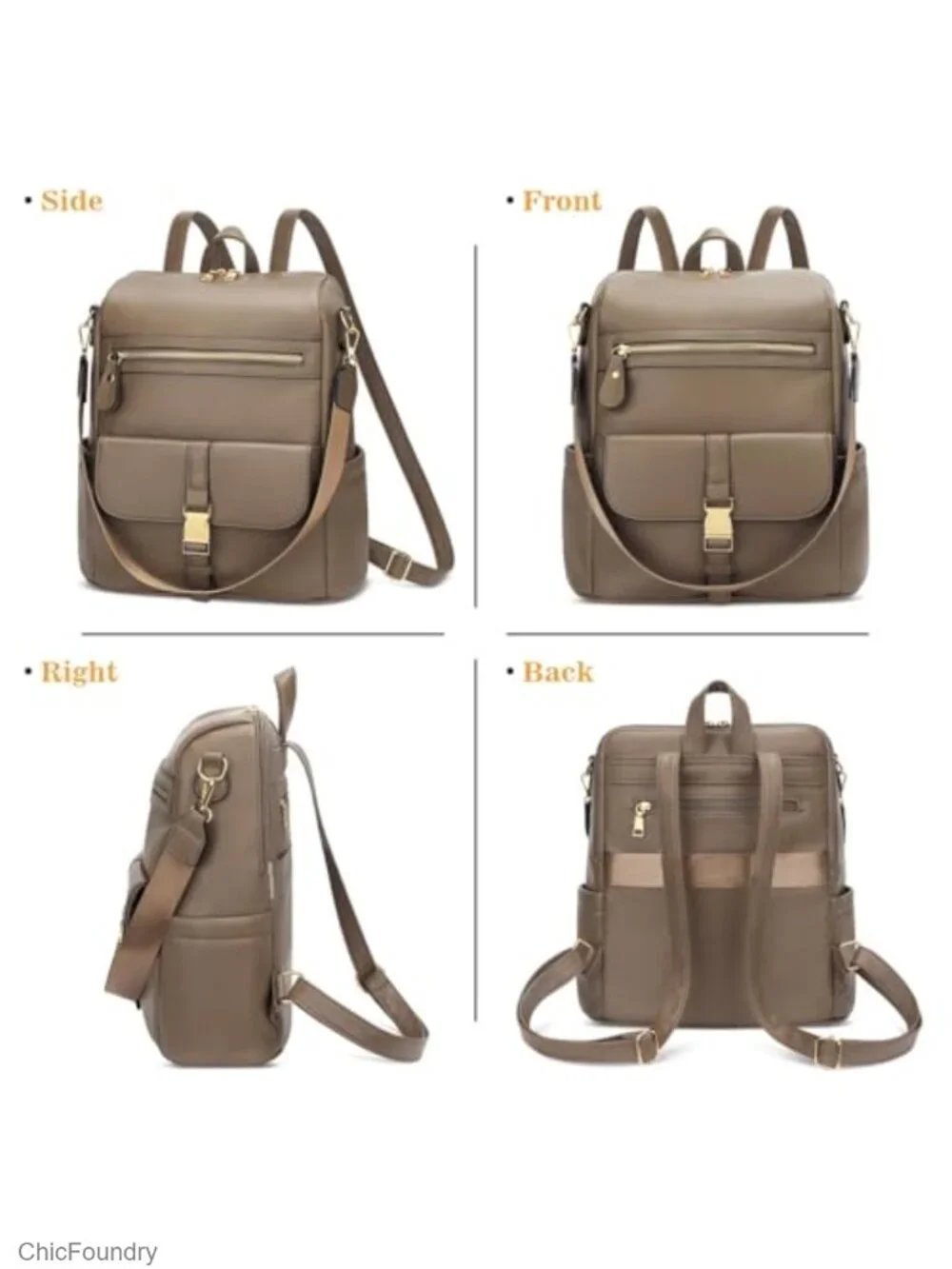 Faux Leather Multi-Pocket Travel Backpack for Women Laptop Daypack